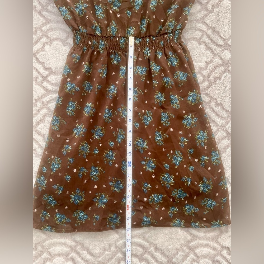 Mossimo Brown Blue Floral Ruffle Sleeveless Dress Size XS - Picture 7 of 9